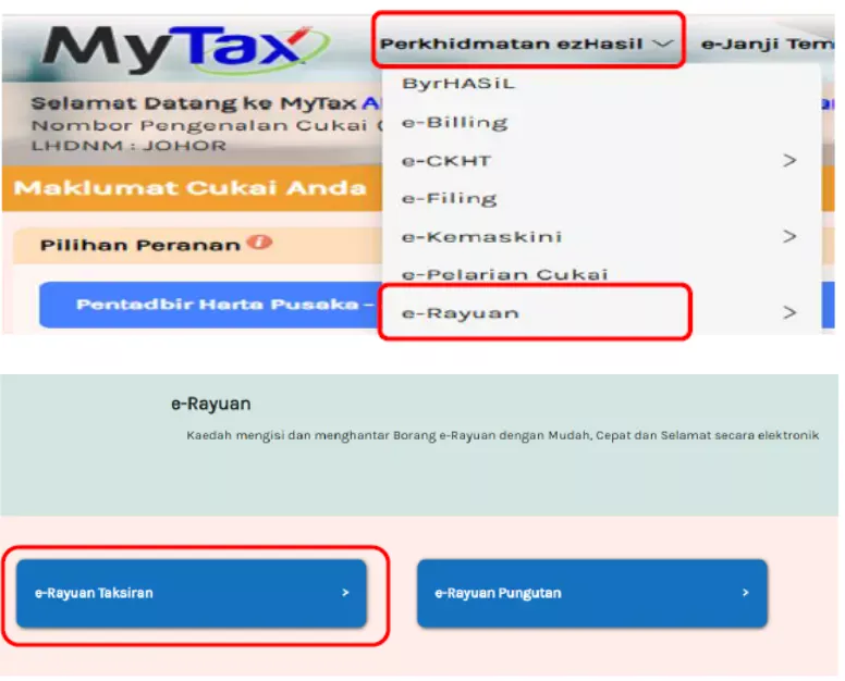 e-Rayuan Taksiran Navigation Guide Image